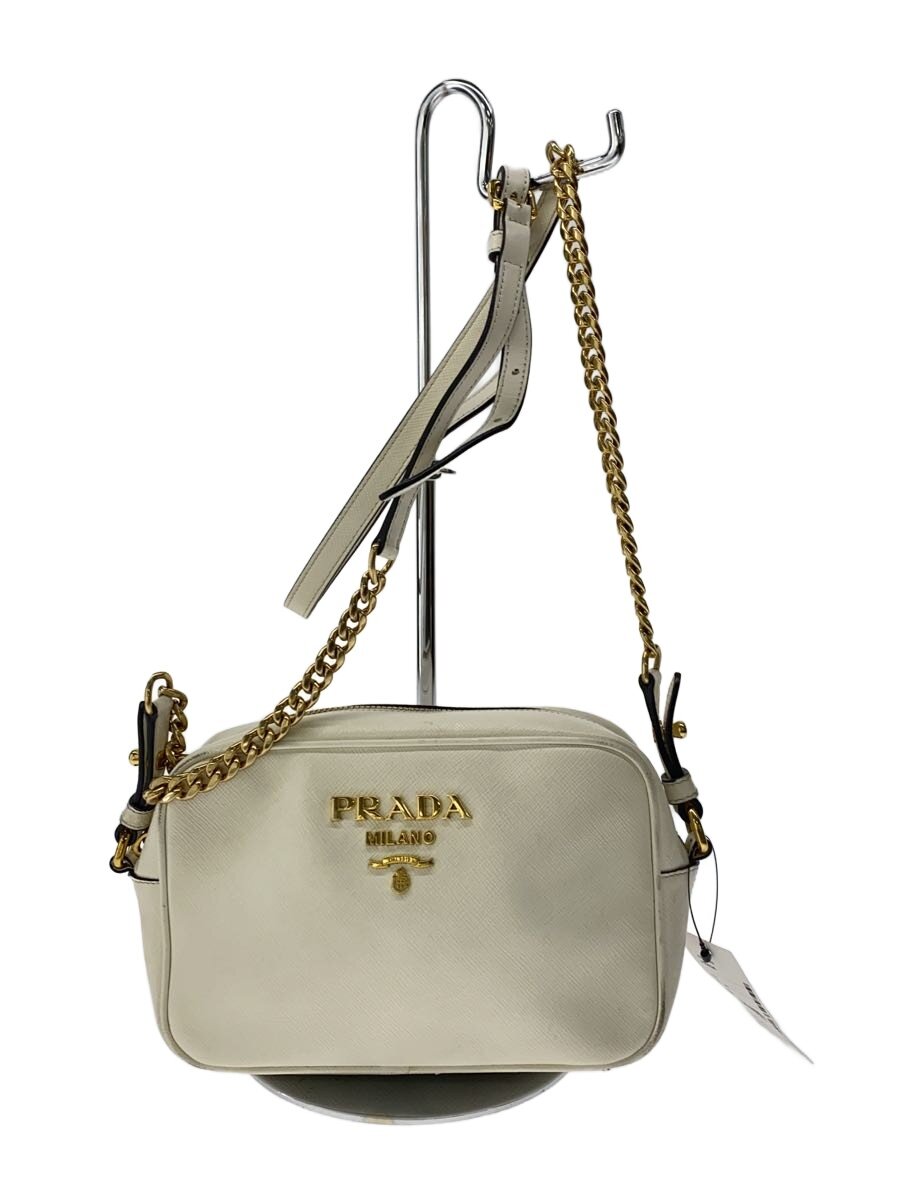 【中古】PRADA◆ショルダーバッグ/レザー/WHT/1BH149【バッグ】