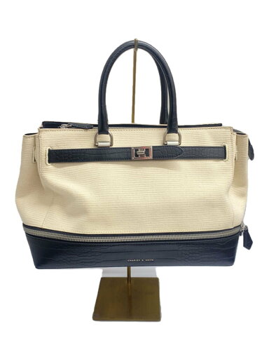 【中古】CHARLES&KEITH◆トートバッグ/キャンバス/アイボリー/無地【バッグ】 【中古】CHARLES&KEITH◆トートバッグ/キャンバス/アイボリー/無地【バッグ】