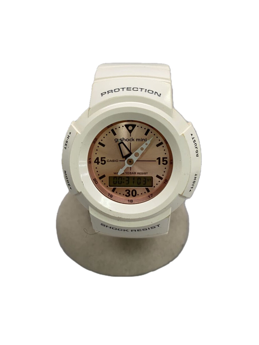 【中古】CASIO◆クォーツ腕時計/アナログ/ラバー/PNK/WHT/GMN-500【服飾雑貨他】