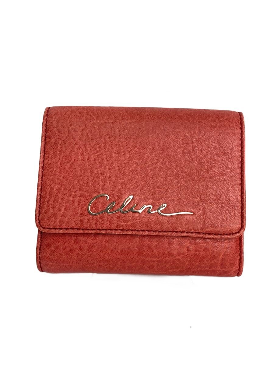 【中古】CELINE◆3つ折り財布/--/RED/無地/レディース【服飾雑貨他】
