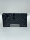 【中古】CHANEL◆カンボン/箱有/2つ折り財布/レザー/ブラック/レディース/シャネル【服飾雑貨他】