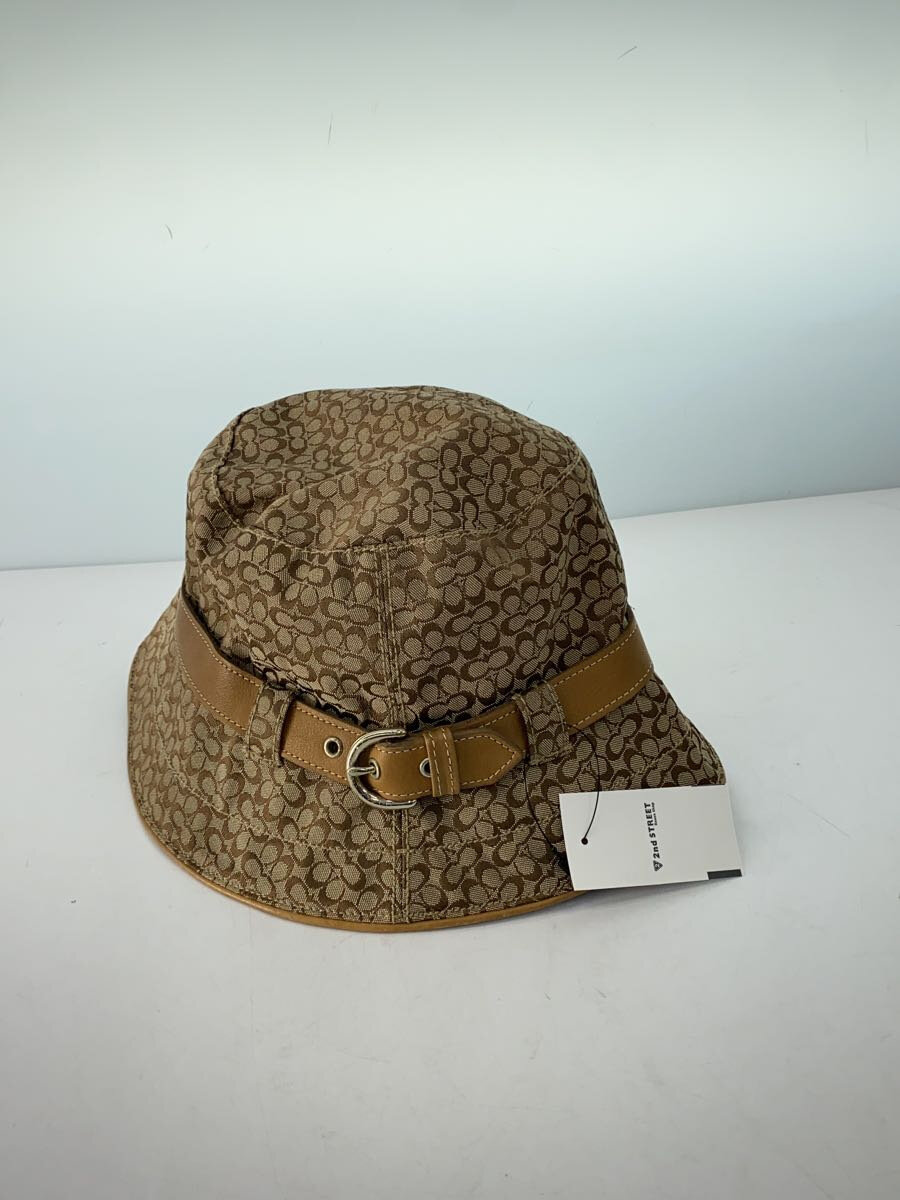 【中古】COACH◆ハット/S/ポリエステル/BEG/総柄/レディース【服飾雑貨他】
