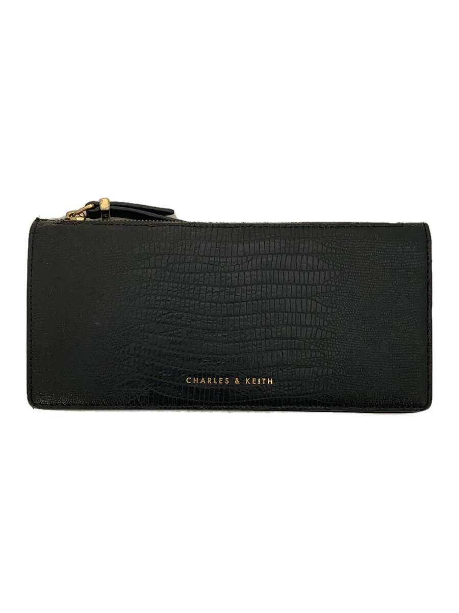 【中古】CHARLES&KEITH◆長財布/レザー/BLK/無地/レディース/チャールズアンドキース【服飾雑貨他】