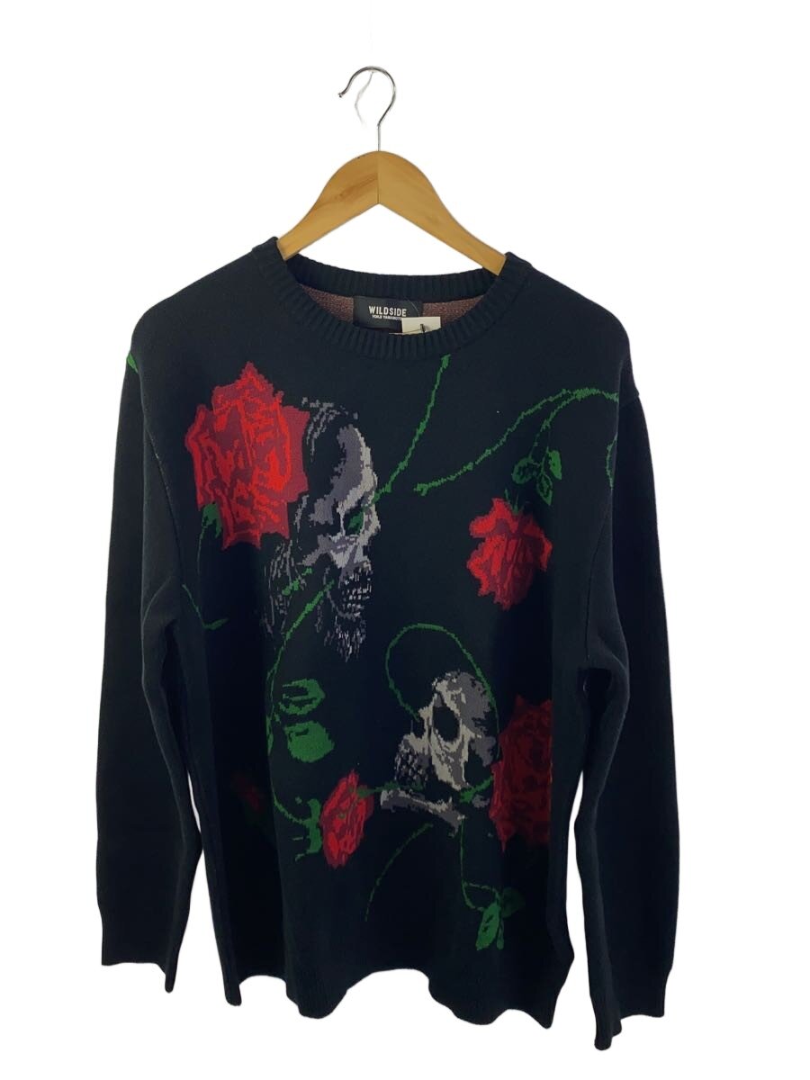 【中古】WILDSIDE YOHJI YAMAMOTO◆ニット・セーター(厚手)/XL/コットン/BLK/花柄/SO-K01-050【メンズウェア】