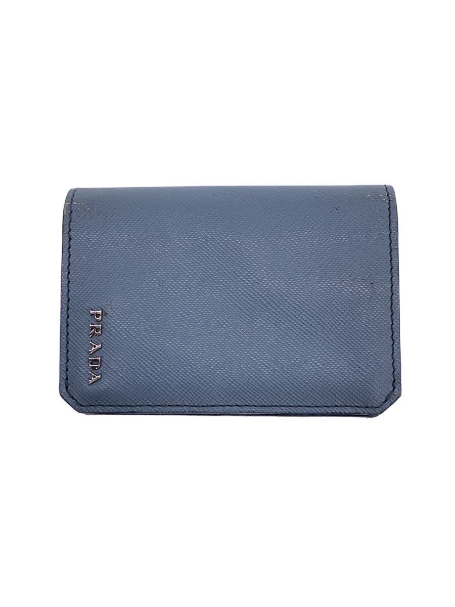 【中古】PRADA◆カードケース/レザー/BLU/無地/メンズ/角擦れ有【服飾雑貨他】