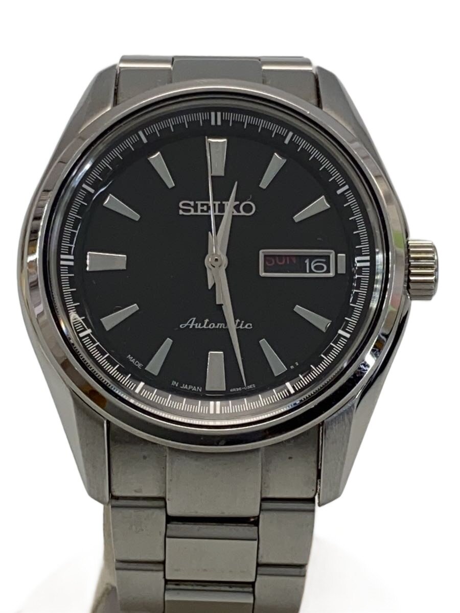 【中古】SEIKO◆自動巻腕時計/アナログ/ステンレス/BLK/SLV/4R36-03HD/シルバー【服飾雑貨他】