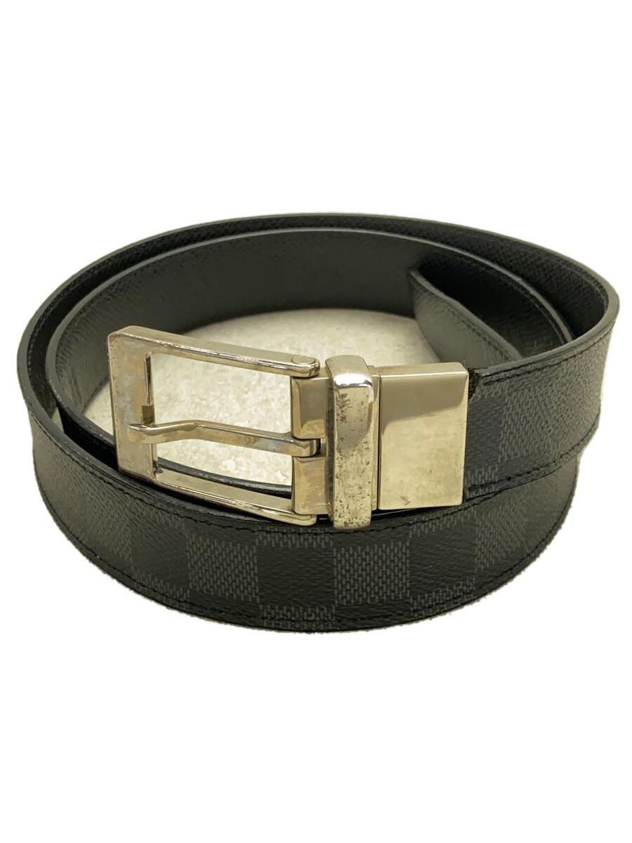 【中古】LOUIS VUITTON◆サンチュール・シアトル30MM_ダミエ・グラフィット_BLK/レザー/BLK/メンズ【服飾雑貨他】