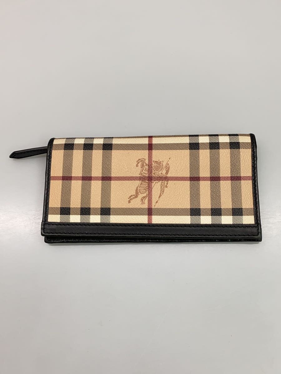 【中古】BURBERRY◆長財布/レザー/キャメル/レディース/ノバチェック/バーバリーチェック【服飾雑貨他】