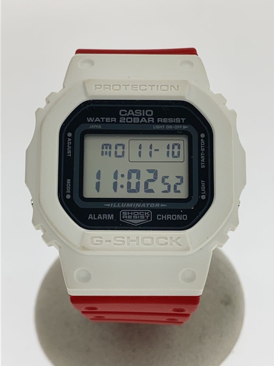 【中古】CASIO◆腕時計/デジタル/ラバー/レッド/ホワイト/SS/DWE-5610【服飾雑貨他】