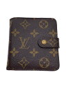 【中古】LOUIS VUITTON◆コンパクト・ジップ_モノグラム・キャンバス_ブラウン/ビニール/ブラウン/レディース【服飾雑貨他】