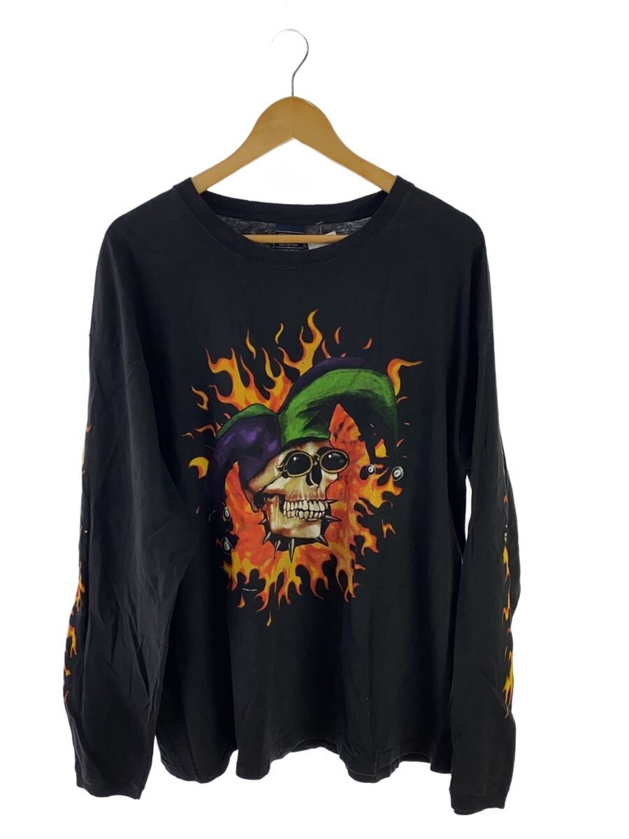 【中古】00s/スカル/8ボール/ピエロ/フレイム/長袖Tシャツ/XL/コットン/BLK【メンズウェア】