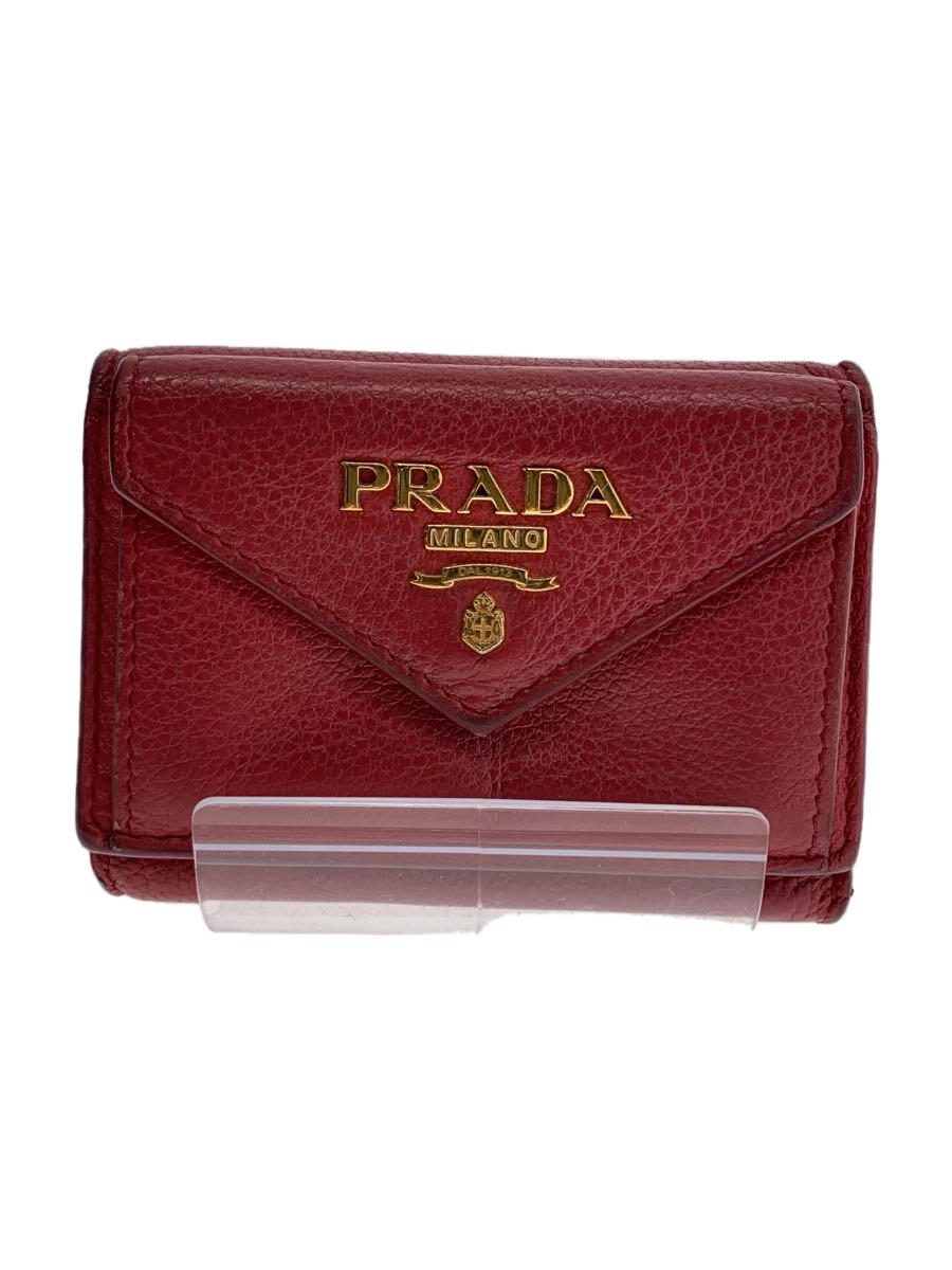 【中古】PRADA◆3ツ折サイフ/牛革/RED/レディース【服飾雑貨他】