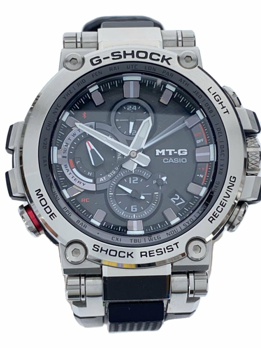 【中古】CASIO◆ソーラー腕時計・G-SHOCK/アナログ/ラバー/SLV/BLK/SS/箱有【服飾雑貨他】
