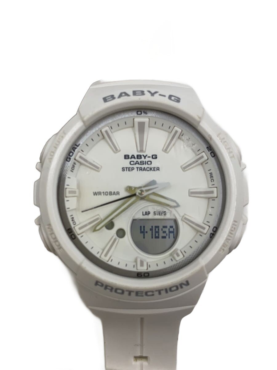 【中古】CASIO◆クォーツ腕時計/アナログ/ラバー/WHT/WHT【服飾雑貨他】