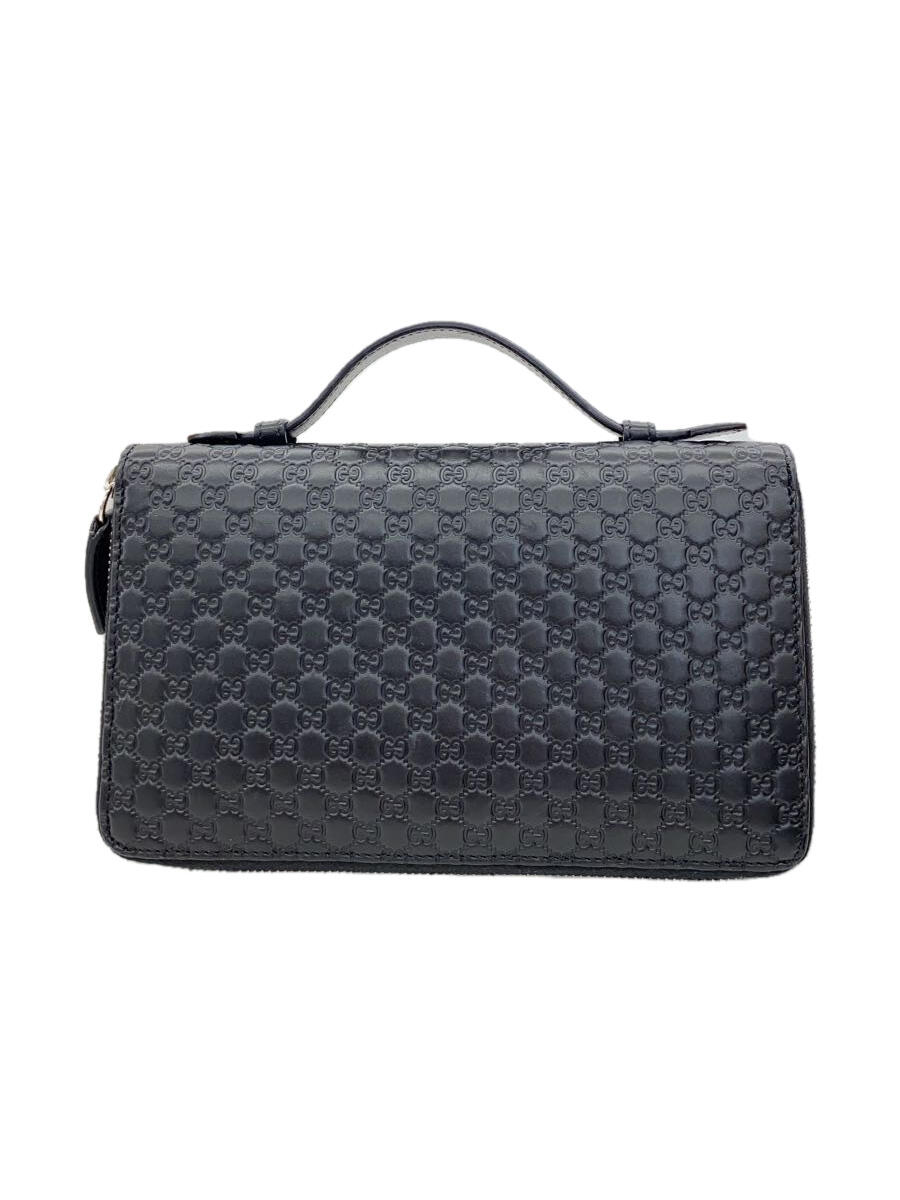 【中古】GUCCI◆ドキュメントケース_マイクログッチシマ/レザー/BLK/総柄【バッグ】