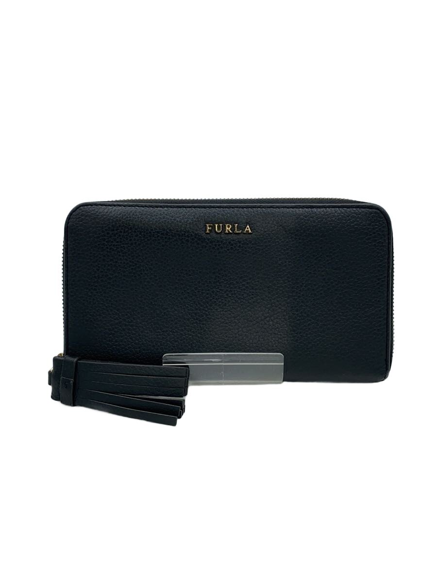 【中古】FURLA◆長財布/レザー/BLK/無�