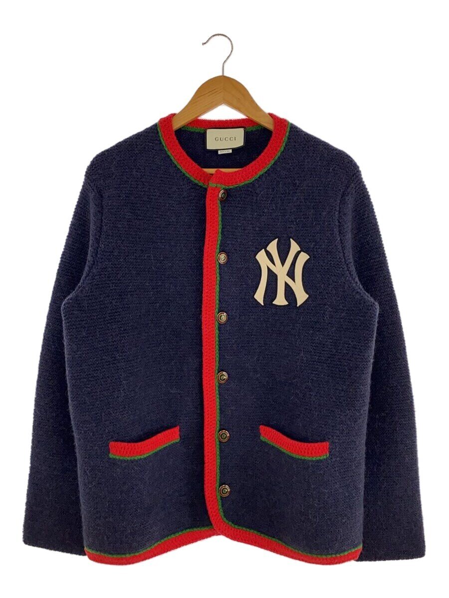 【中古】GUCCI◆NYワッペンニットジャケット/M/アルパカ/NVY/536324【メンズウェア】