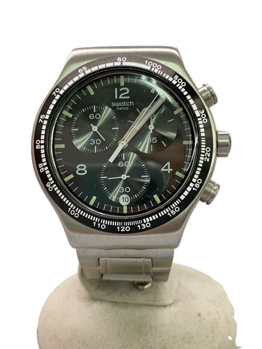 【中古】SWATCH◆NIGHT FLIGHT/クォーツ腕時計/アナログ/ステンレス/BLK/SLV/SS/YVS444GC【服飾雑貨他】