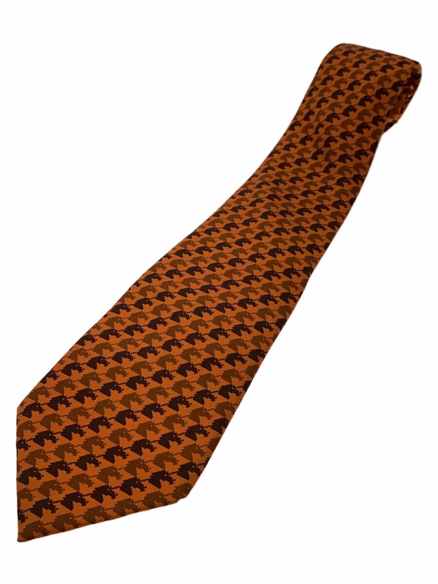 【中古】HERMES◆ネクタイ/シルク/オレンジ/総柄/メンズ【服飾雑貨他】