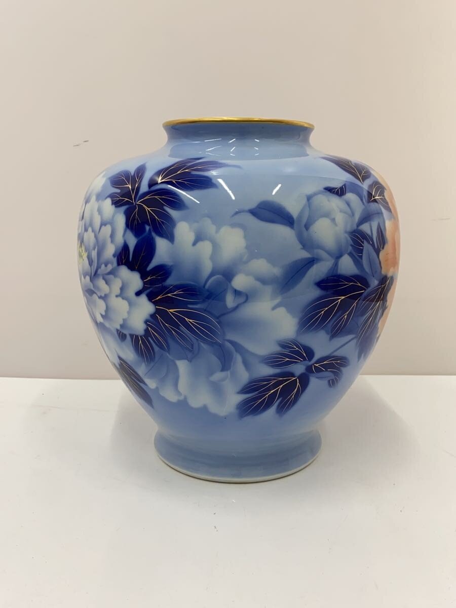 【中古】深川製磁◆壷・花瓶/有田焼/牡丹/フカガワブルー【インテリア小物・日用雑貨】 [2]