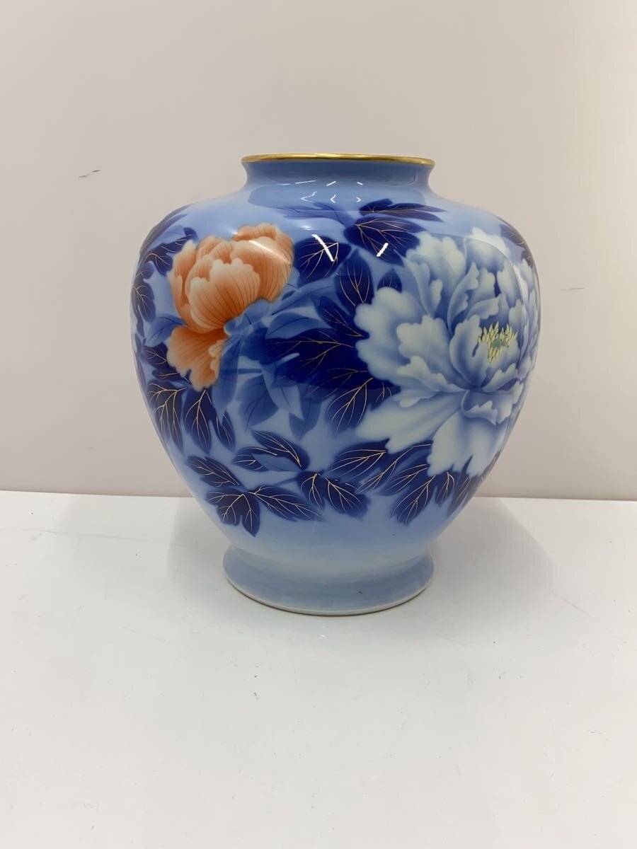【中古】深川製磁◆壷・花瓶/有田焼/牡丹/フカガワブルー【インテリア小物・日用雑貨】 [3]
