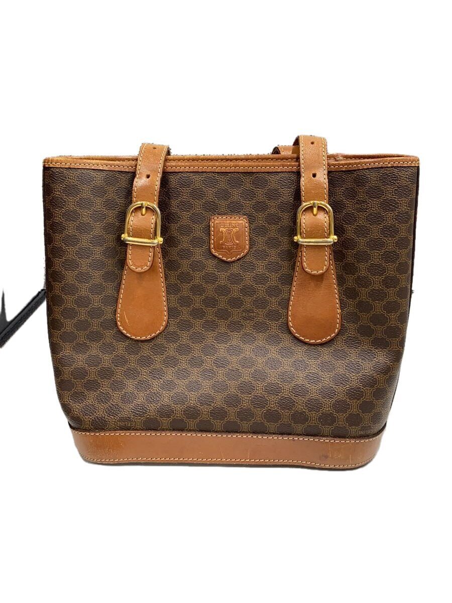 【中古】CELINE◆オールド/マカダム柄/トートバッグ/フチひび割れ、使用感有/PVC/BRW/総柄【バッグ】