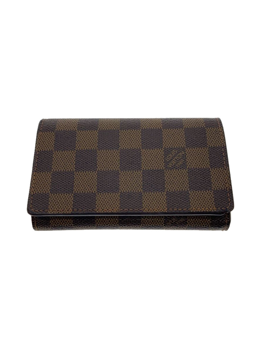 【中古】LOUIS VUITTON◆ポルト・モネ・ビエ・トレゾール_ダミエ・エベヌ_BRW/PVC/BRW/レディース【服飾雑貨他】