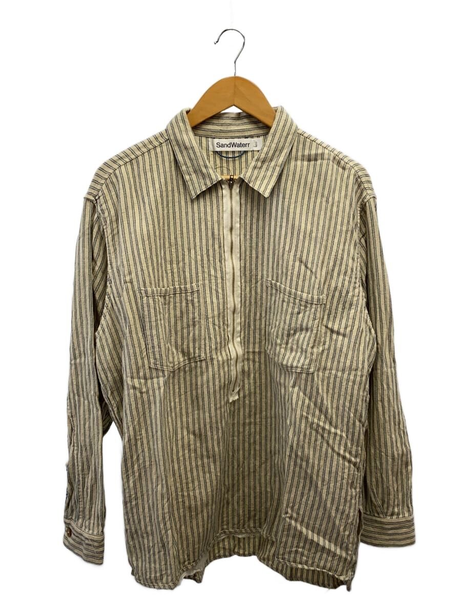 SandWaterr◆RESEARCHED H/ZIP SHIRT/長袖シャツ/3/コットン/ベージュ/ストライプ/SW-S0204