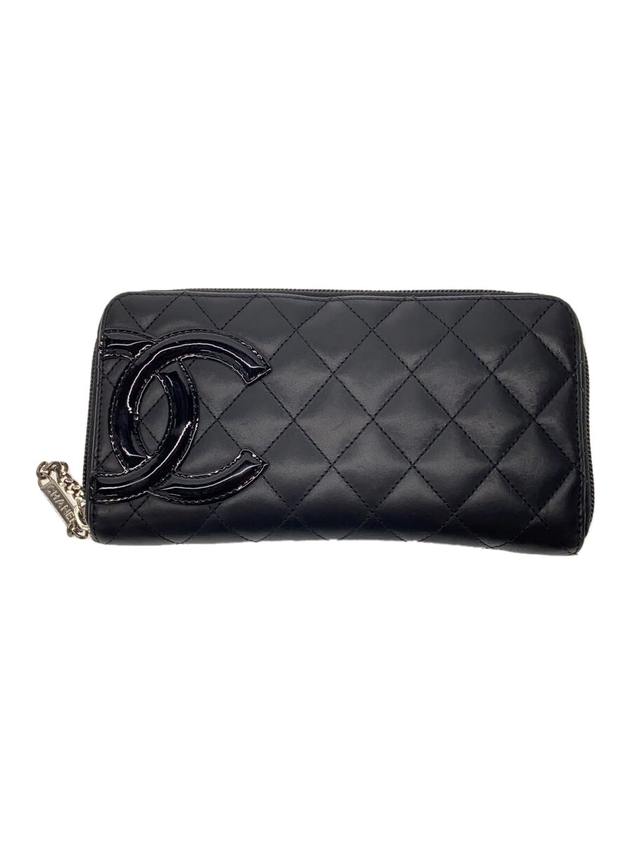 【中古】CHANEL◆長サイフ_カンボンライン_カーフスキン_ラウンド_BLK/牛革/BLK/レディース【服飾雑貨他】