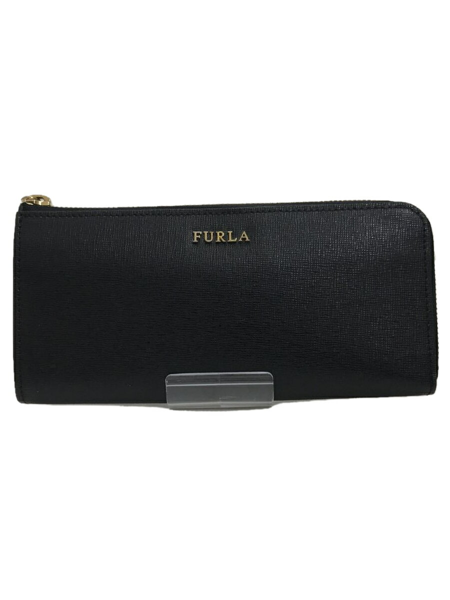 【中古】FURLA◆長財布/--/BLK/無地/レ