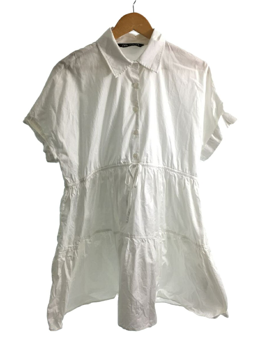 【中古】ZARA◆半袖ブラウス/M/コットン/WHT/無地【レディースウェア】
