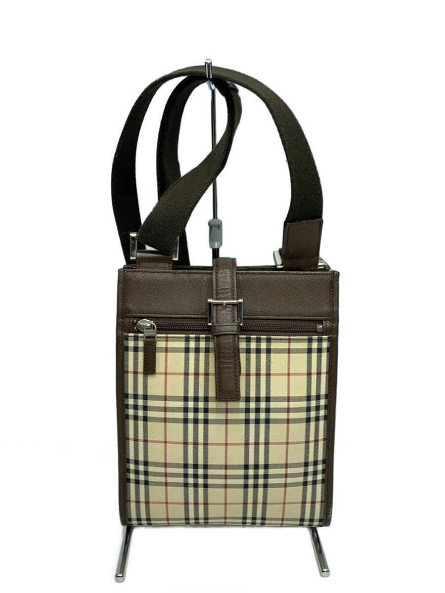 BURBERRY - 【中古】BURBERRY◆ショルダーバッグ/キャンバス/BEG/チェック【バッグ】
