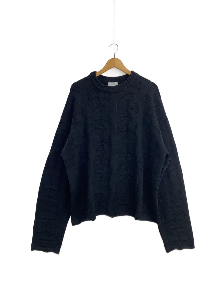 ASKYURSELF◆Raw Mono Cross Knit/ニット・セーター(厚手)/XL/コットン/BLK