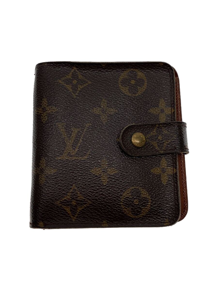 【中古】LOUIS VUITTON◆コンパクト・ジップ_モノグラム・キャンバス_BRW/PVC/BRW/レディース【服飾雑貨他】