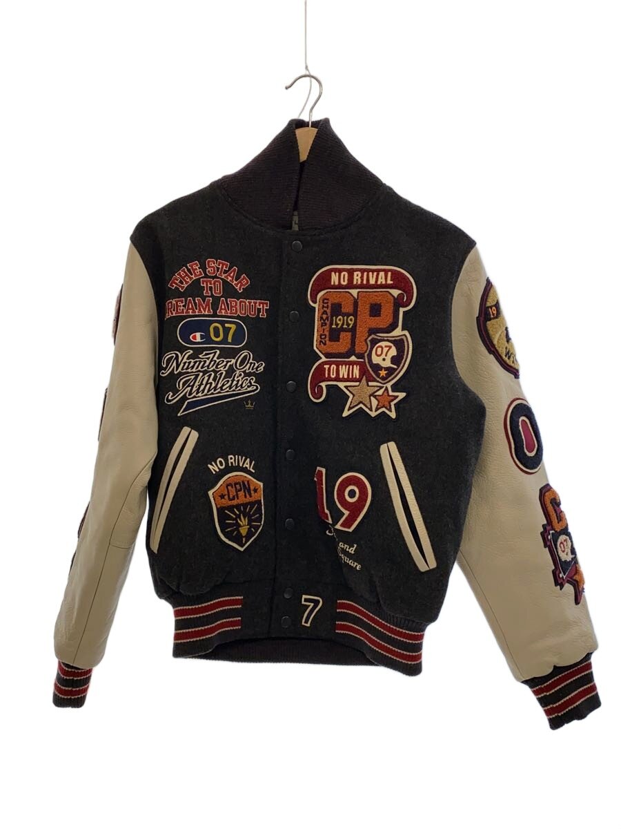【中古】Champion◆カスタムワッペン/袖レザー切替/スタジャン/M/グレー/C3-N605【メンズウェア】