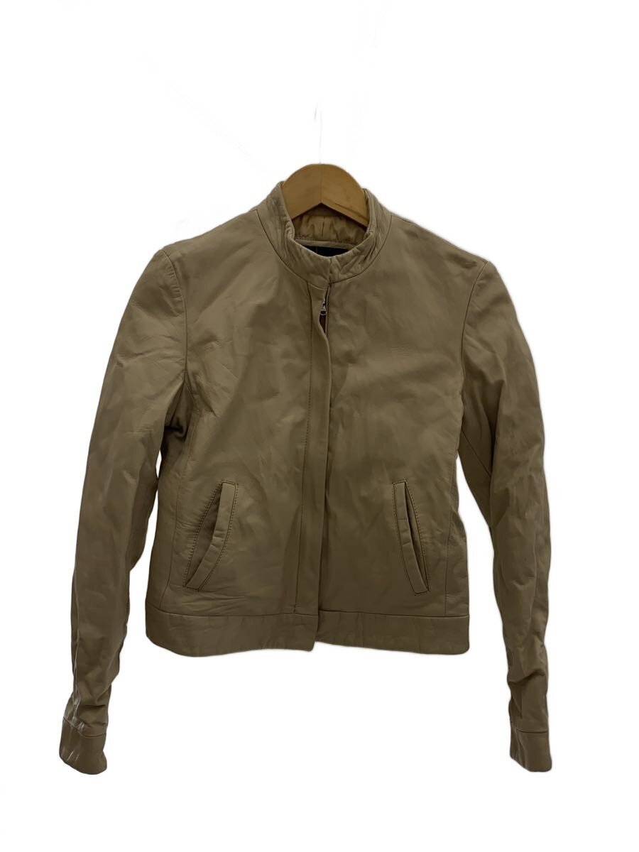 【中古】ARMANI JEANS◆シングルライダースジャケット/4/レザー/BEG【メンズウェア】