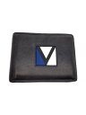 【中古】LOUIS VUITTON◆ポルト・フォイユ・フロリン_Vライン_LVカップ_BLK/レザー/BLK/メンズ【服飾雑貨他】