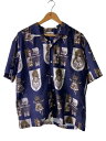 【中古】Evisen skateboards◆半袖シャツ/M/ポリエステル/NVY/総柄【メンズウェア】