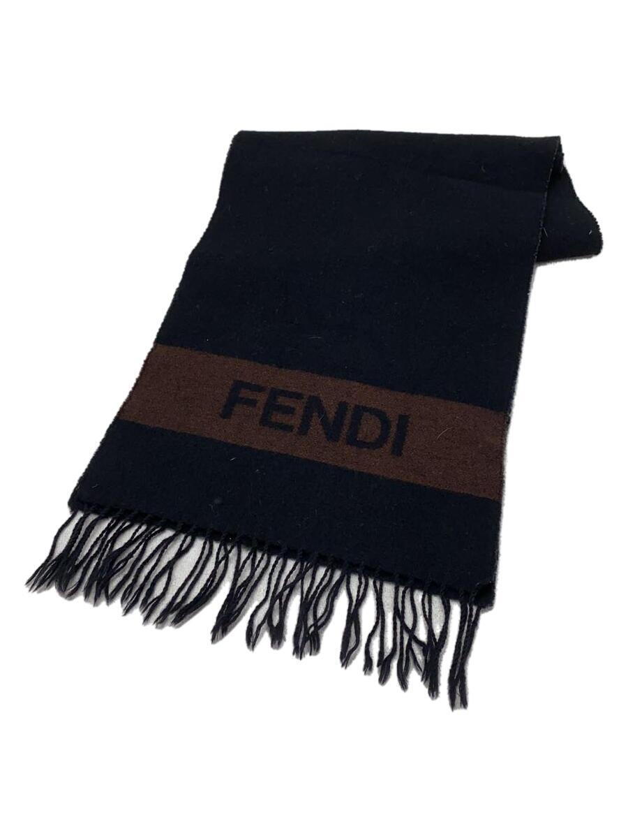 【中古】FENDI◆マフラー/ウール/BLK/