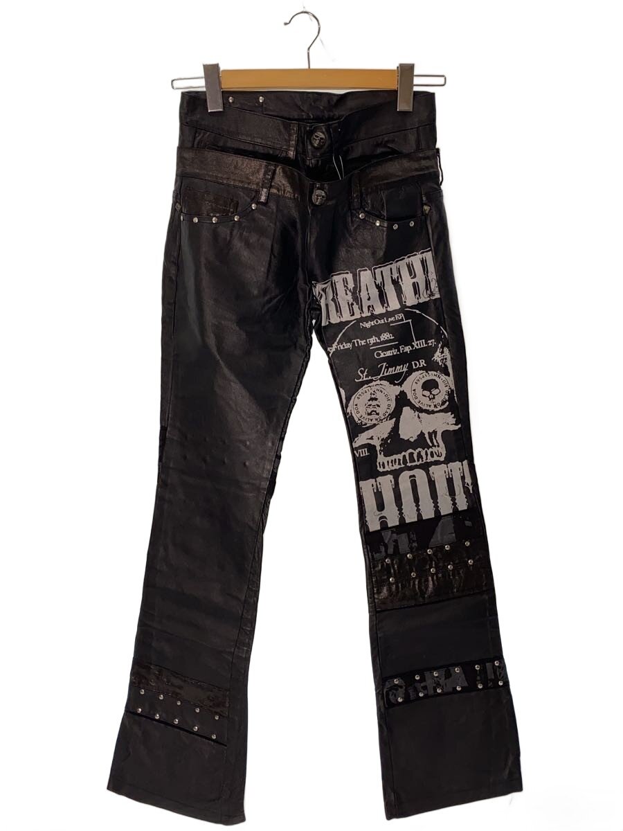 【中古】h.NAOTO◆D.I.E ROCK flare lether pants/レザー/BLK/総柄【メンズウェア】