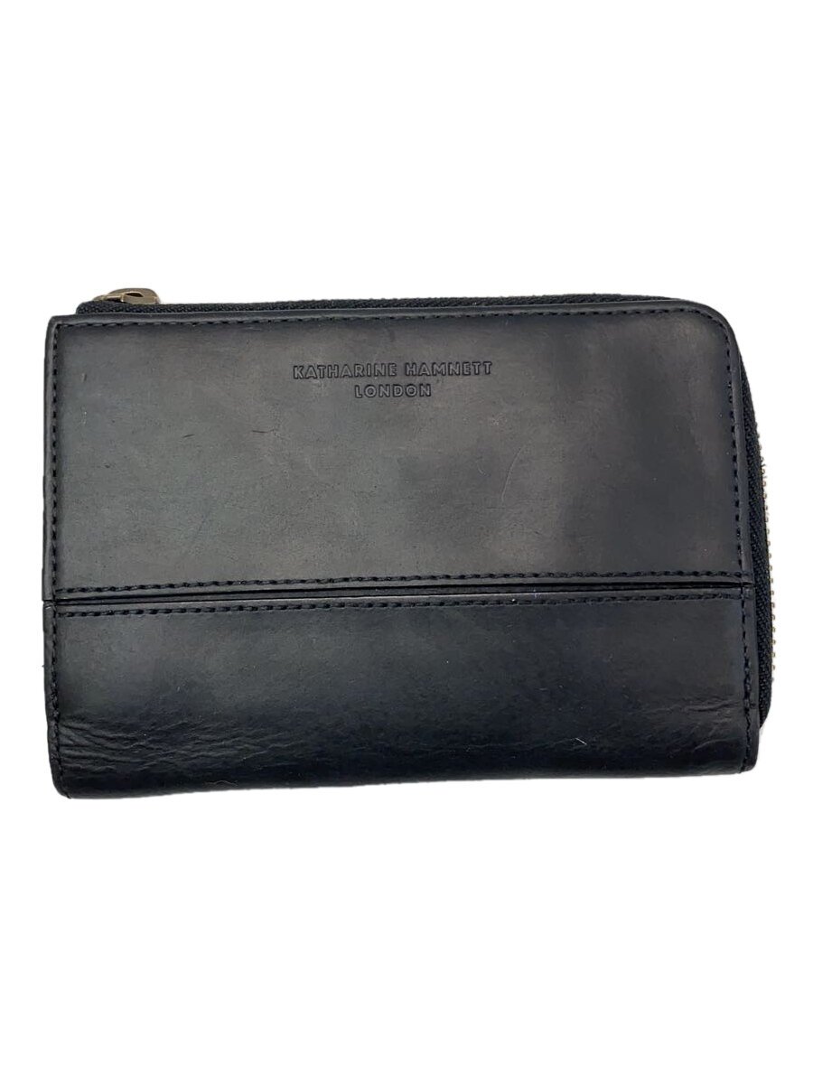 KATHARINE HAMNETT LONDON◆SCRUB/L字ファスナー/ロングウォレット/2つ折り財布/レザー/ブラック/メンズ