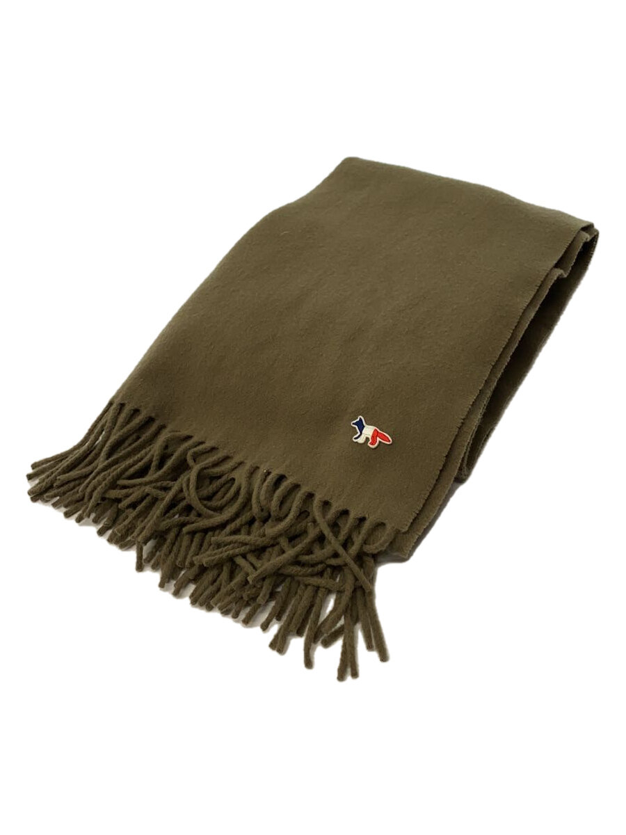 【中古】MAISON KITSUNE◆TRICOLOR FOX WOOL SCARF/ウール/カーキ/メンズ/DU06206BT3004【服飾雑貨他】