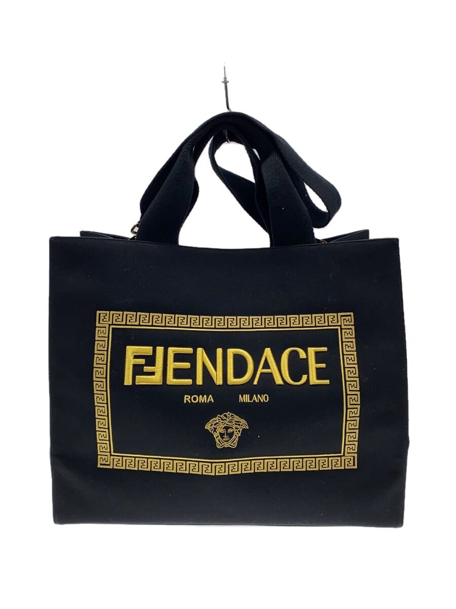 FENDI◆FENDACE LOGO LARGE TOTE/キャンバス/BLK/1A04582//