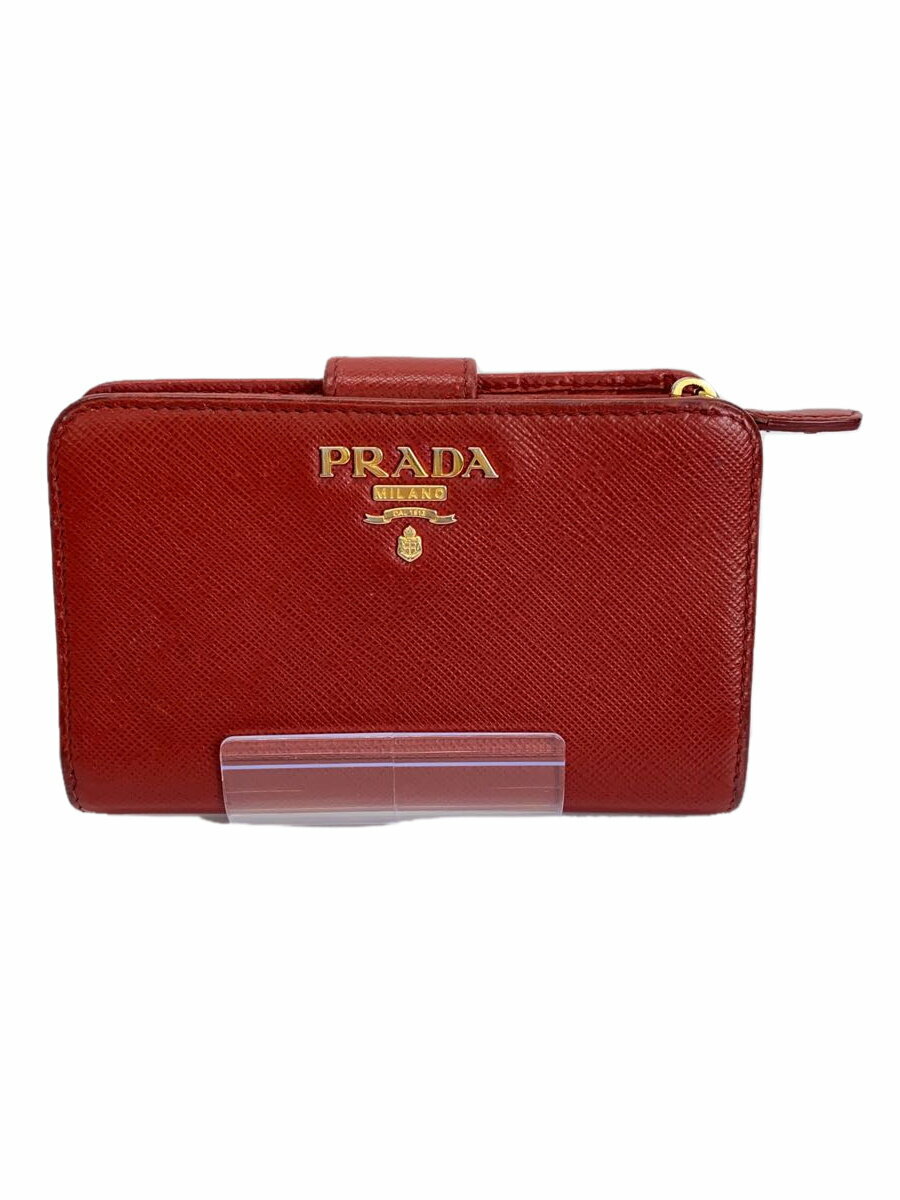 【中古】PRADA◆2つ折り財布/レザー/RED/レディース【服飾雑貨他】