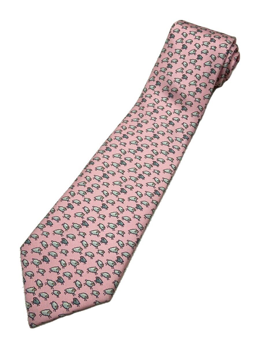【中古】HERMES◆ネクタイ/シルク/PNK/アニマル/メンズ【服飾雑貨他】