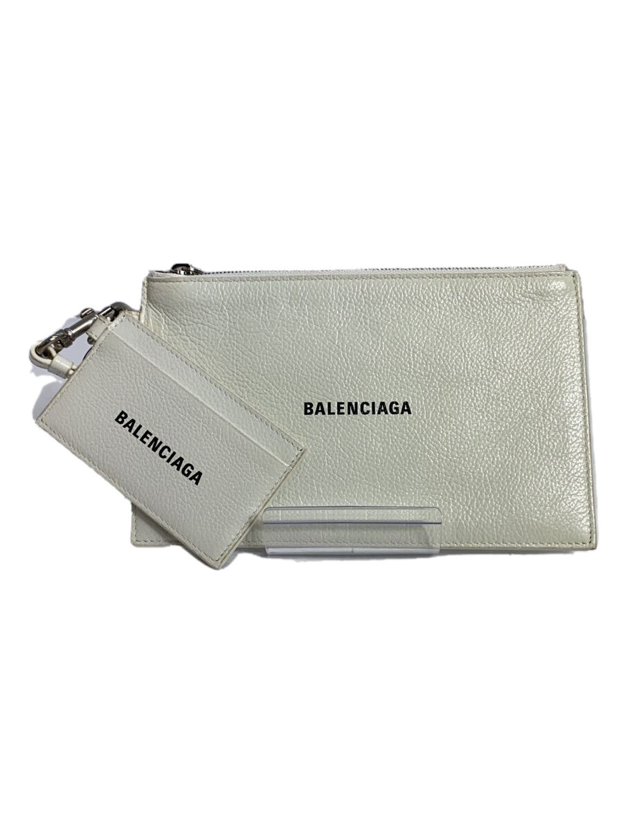 【中古】BALENCIAGA◆パスケース/レザー/WHT/無地/メンズ【服飾雑貨他】