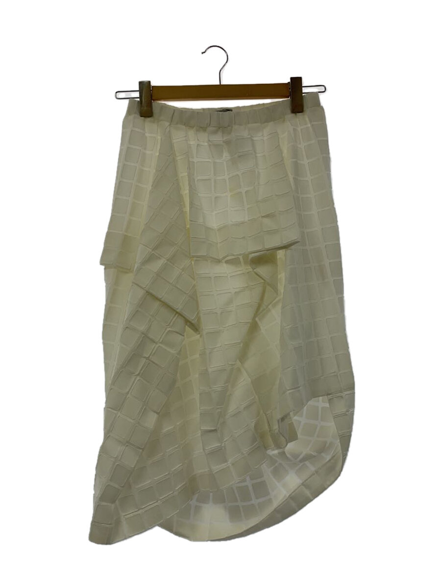 【中古】ISSEY MIYAKE◆18SS/ブロック柄変形スカート/2/ポリエステル/ホワイト/IM82FG527【レディースウェア】