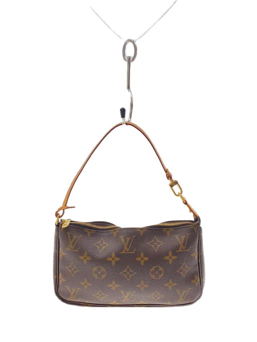 【中古】LOUIS VUITTON◆1)ポシェット・アクセソワール_モノグラム・キャンバス_BRW/PVC/BRW/持ち手汚れ有【バッグ】