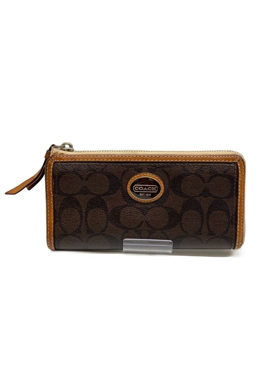 【中古】COACH◆長財布/レザー/BRW/総柄/レディース/L字ファスナー/シグネチャー【服飾雑貨他】