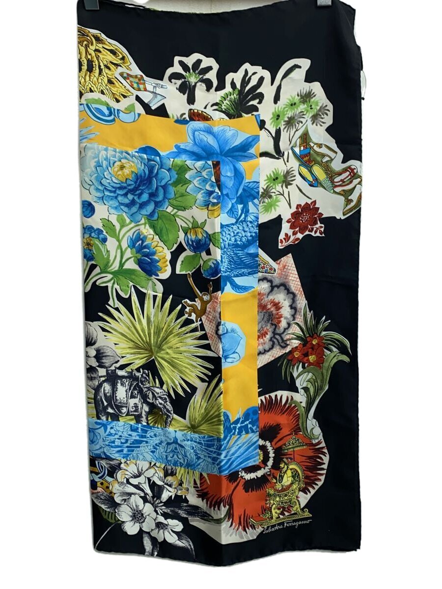 【中古】Salvatore Ferragamo◆20SS/シルクカプセルコレクション/スカーフ/シルク/BLK/総柄/レディース【服飾雑貨他】